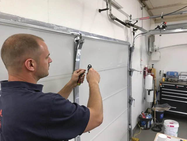 Before and after garage door dent repair by Parma Heights Garage Door Repair in Parma Heights