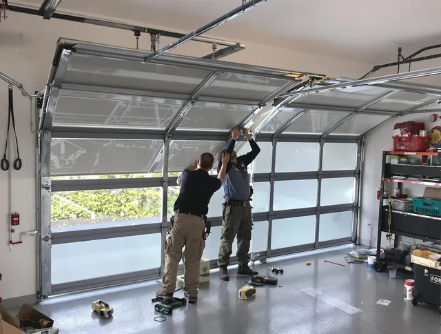 Parma Heights Garage Door Repair expert performing precise panel replacement on Parma Heights garage door